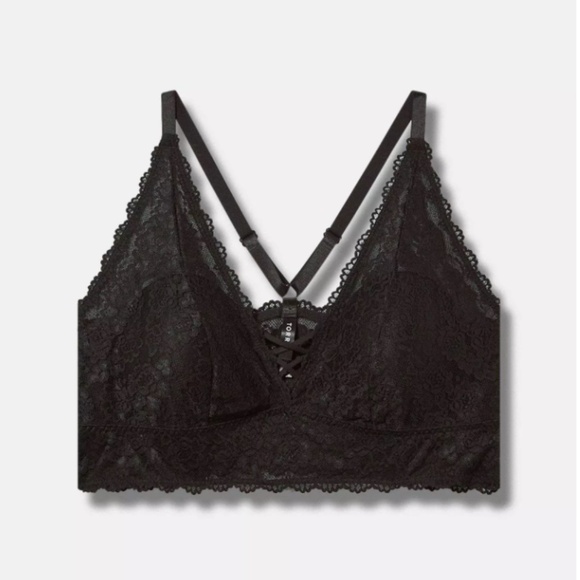Torrid Plus Size Black Lightly Lined Lace XO Front Bralette - Picture 1 of 6